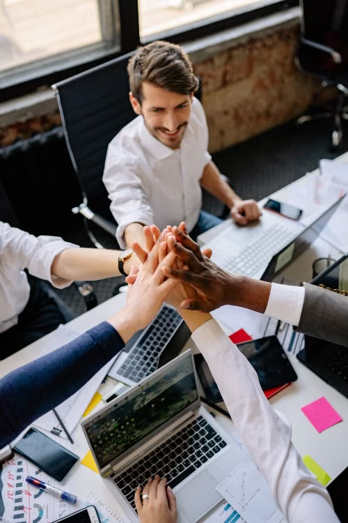 Team collaborating around a table